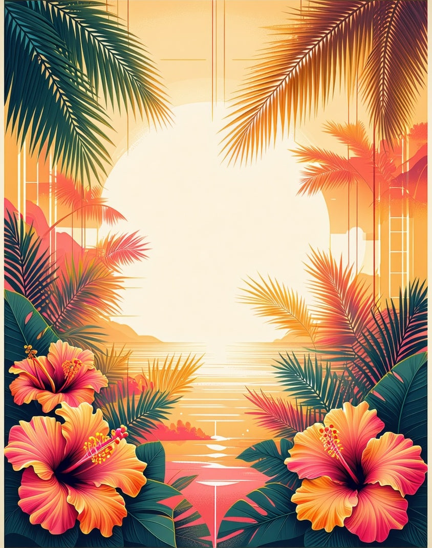 Hawaiian Hibiscus Palm Tropical Scene Rug