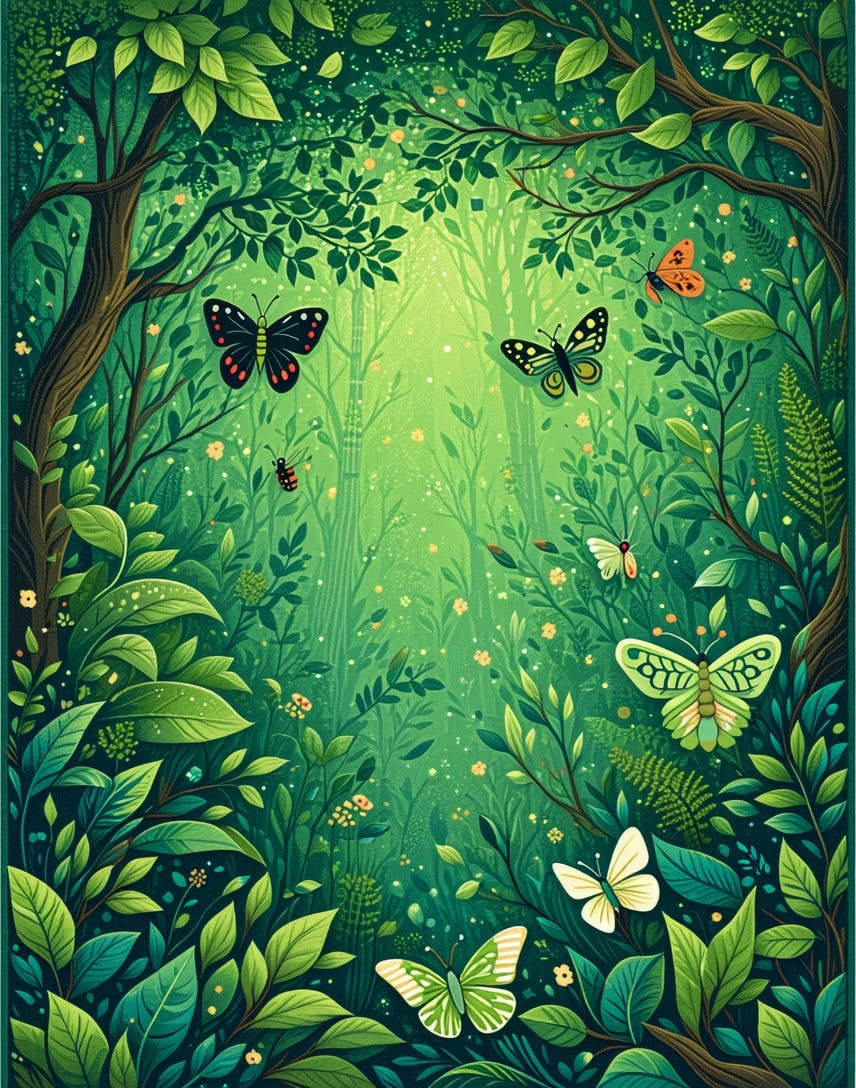 Enchanted Forest Butterflies Flora Pattern Rug