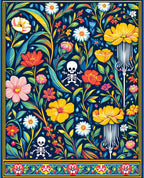 Colorful Floral Skeleton Print Rug