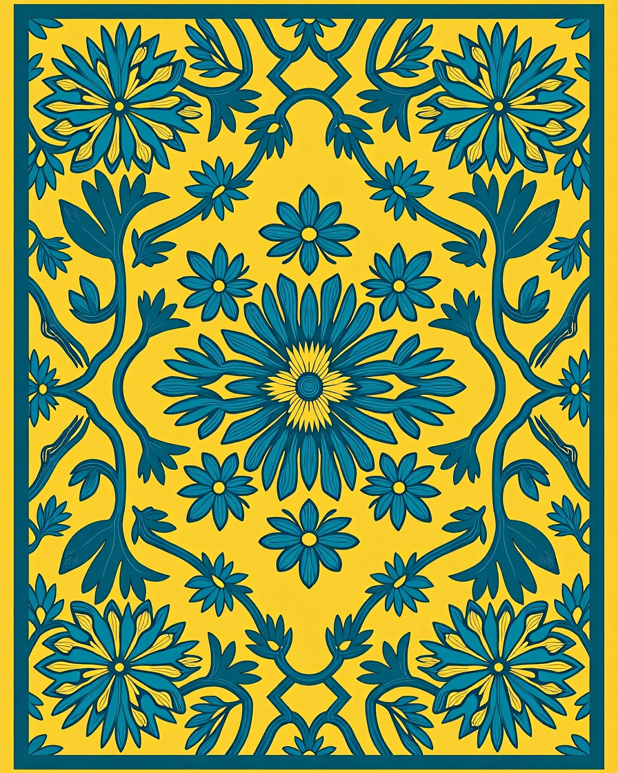 Bold Teal Floral Symmetry Rug