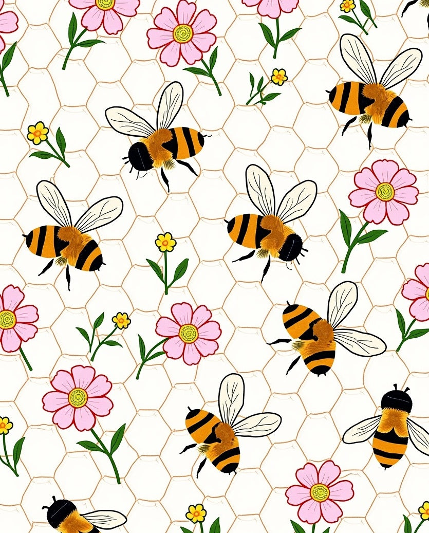 Cute Bumblebee And Flower Honeycomb Rug