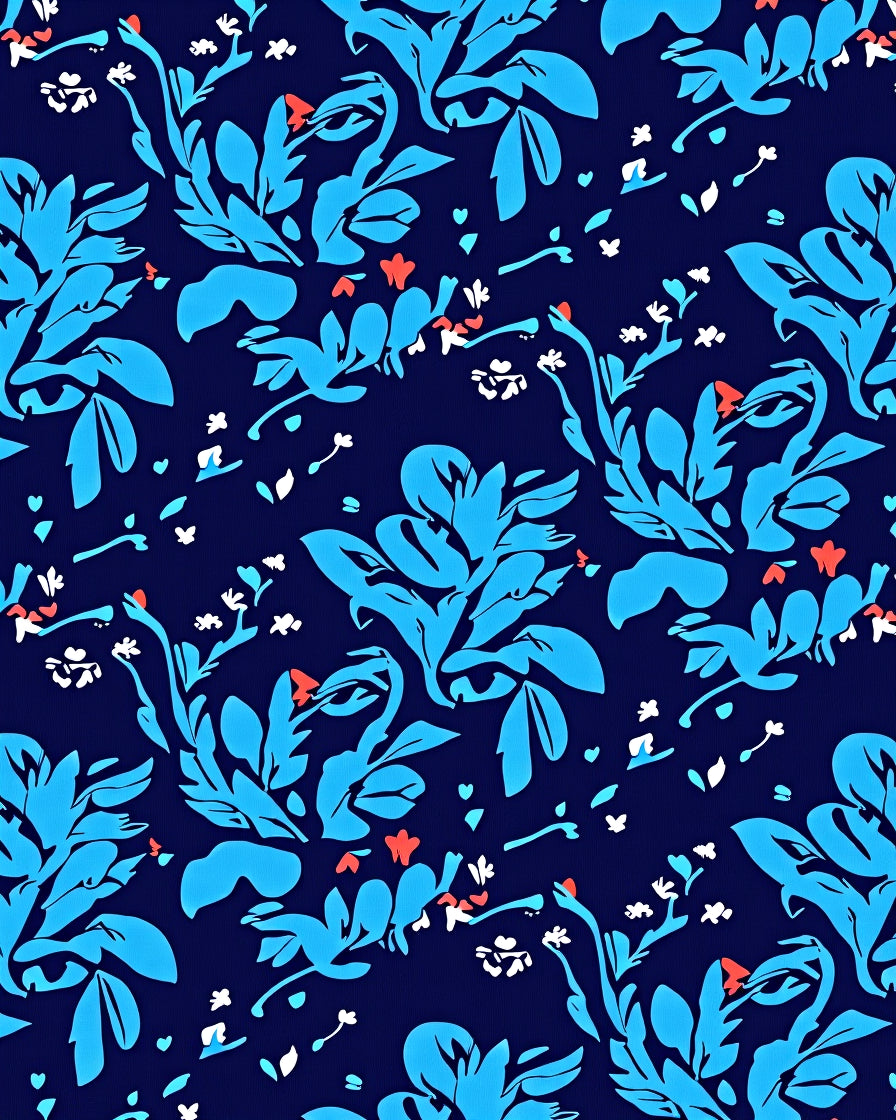 Blue Floral Whimsical Pattern Rug