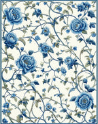 Classic Blue Floral Vine Pattern Rug