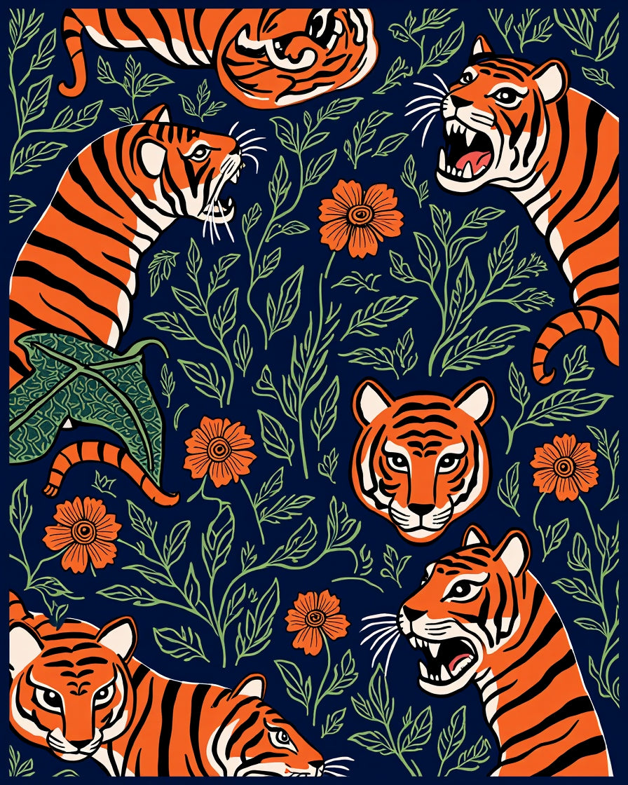 Bold Tiger floral pattern Rug
