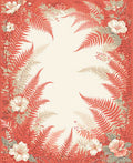 Coral Ferns and Flowers Border Rug