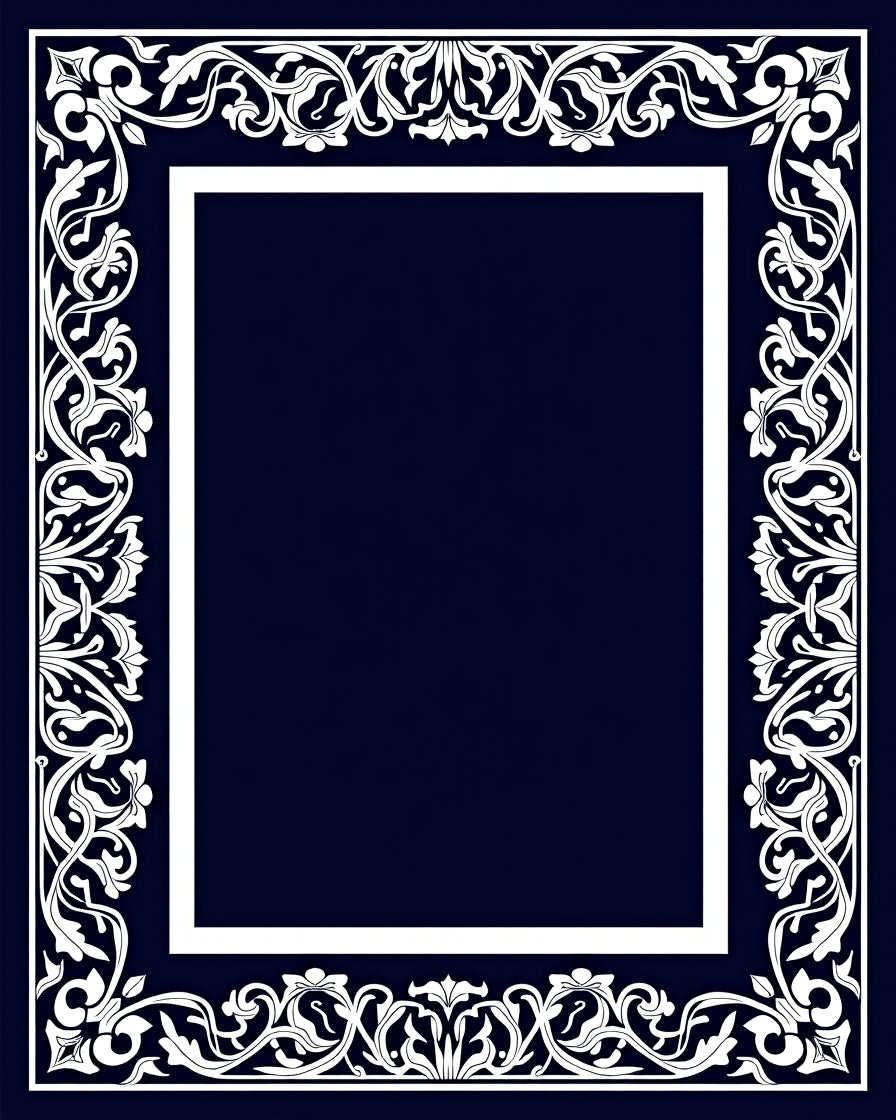 Ornate Floral Scrollwork White Border Rug