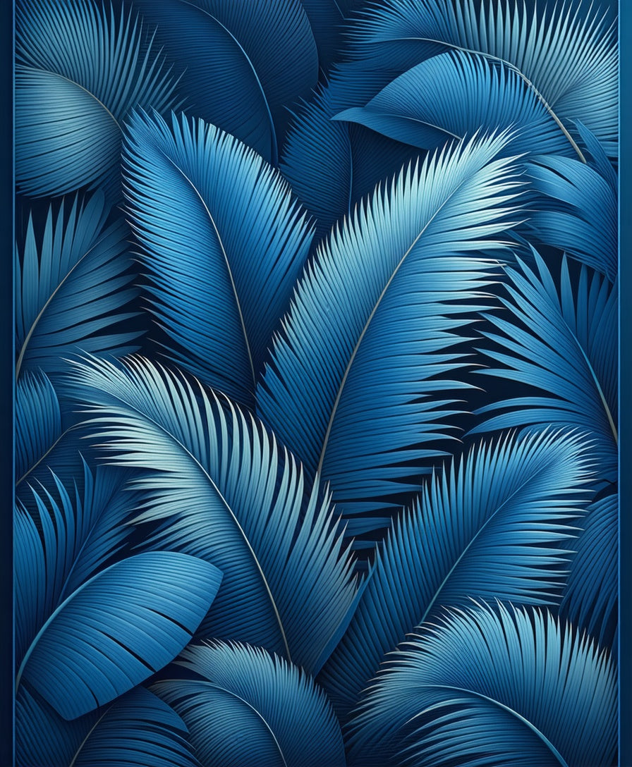 Deep Blue Leafy Pattern Design Rug