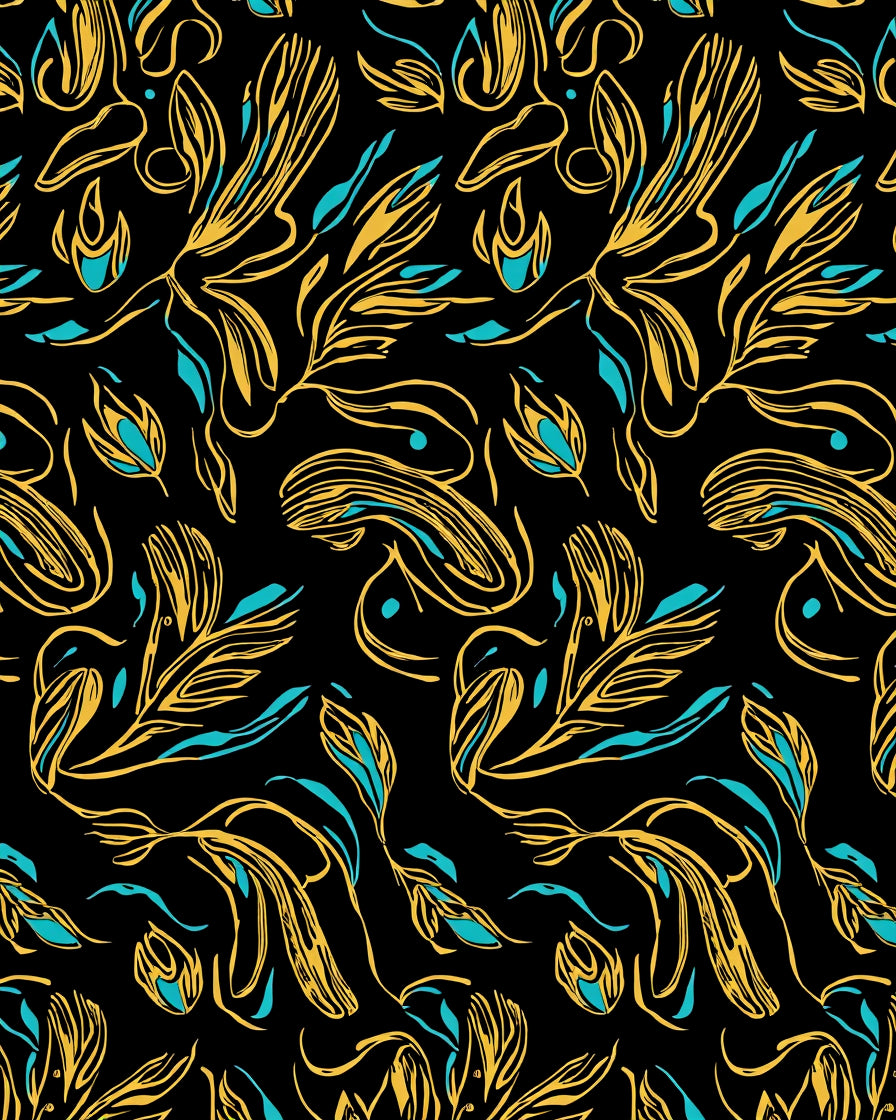 Black Gold Exotic Floral Pattern Rug