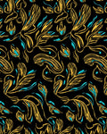 Black Gold Exotic Floral Pattern Rug