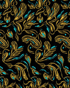 Black Gold Exotic Floral Pattern Rug