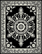 Black and Cream Floral Medallion Border Rug