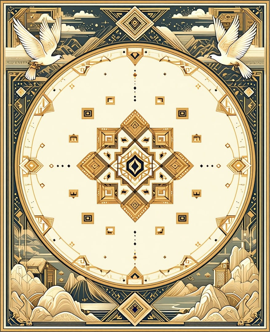 Majestic Golden Dove Geometric Mandala Rug