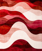 Abstract Red Layered Waves Rug