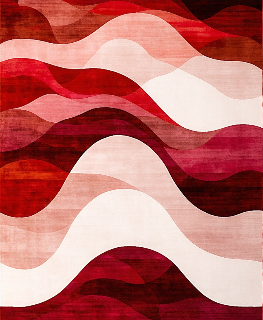 Abstract Red Layered Waves Rug