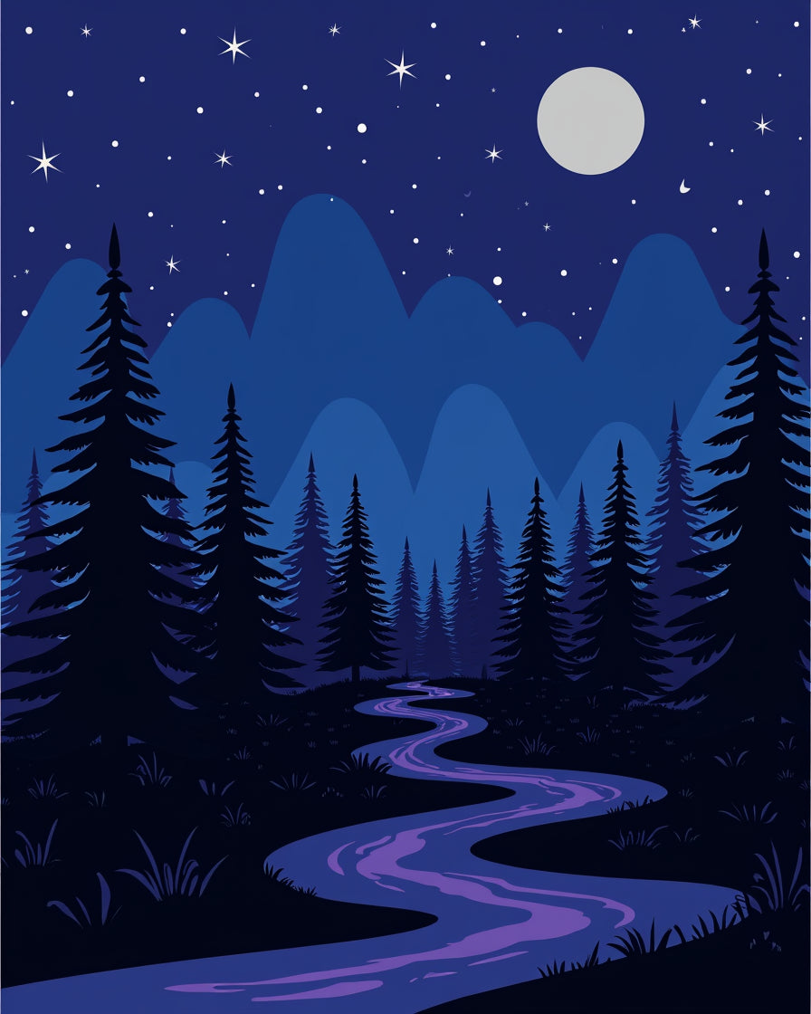 Midnight Forest River Stars Design Rug