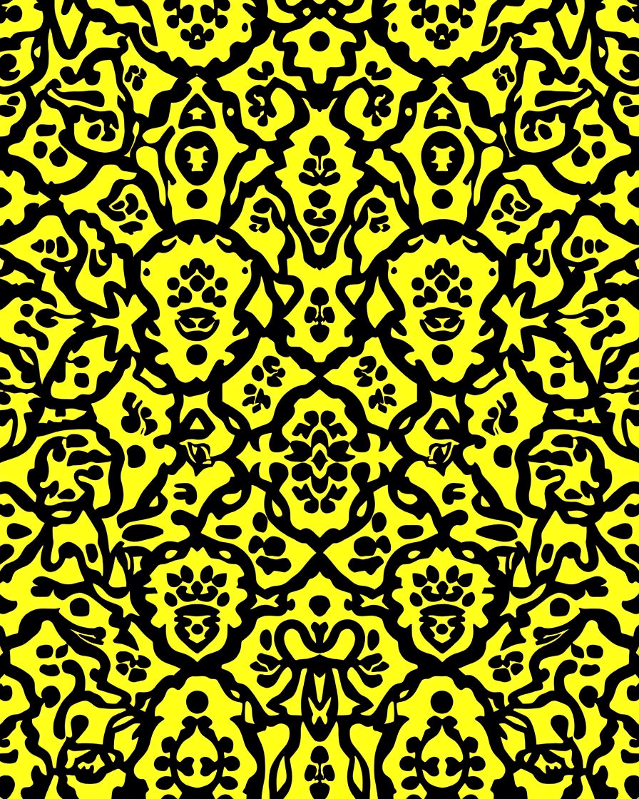 Bold Yellow Black Damask Motif Rug