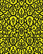 Bold Yellow Black Damask Motif Rug