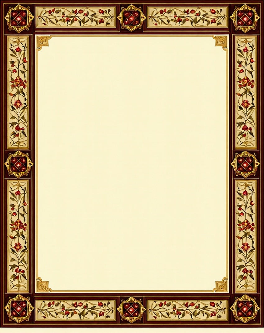 Floral Border With Red Gems Rug