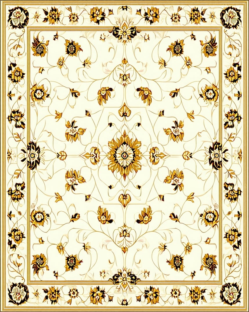 Gold Floral Luxury Garden Rug