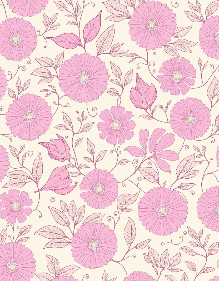 Pastel Pink Floral Outline Design Rug