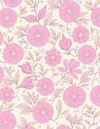 Pastel Pink Floral Outline Design Rug