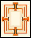 Modern Geometric Orange Deco Frame Rug