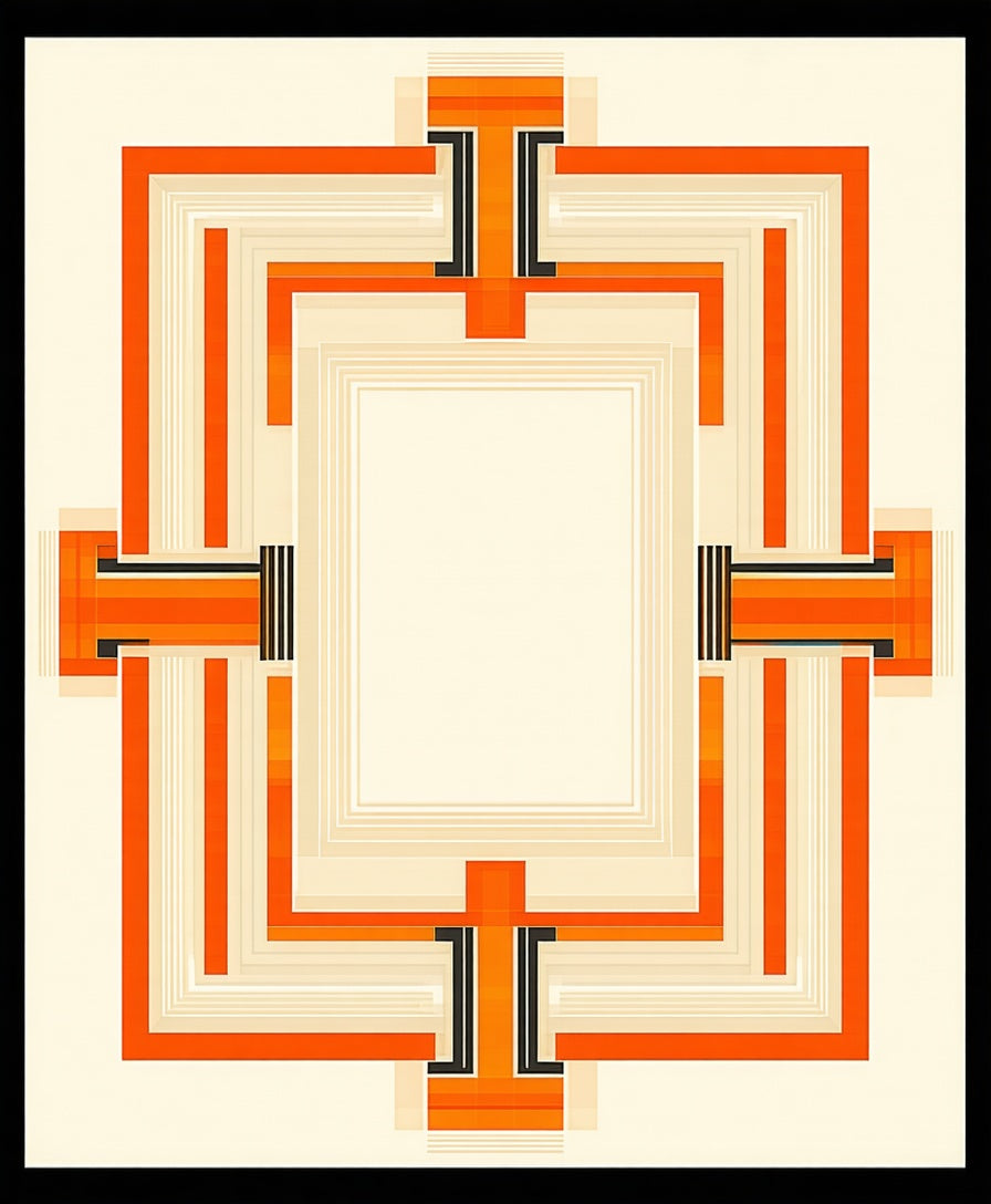 Modern Geometric Orange Deco Frame Rug