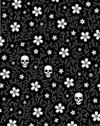 Dark White Skull Floral Vines Rug