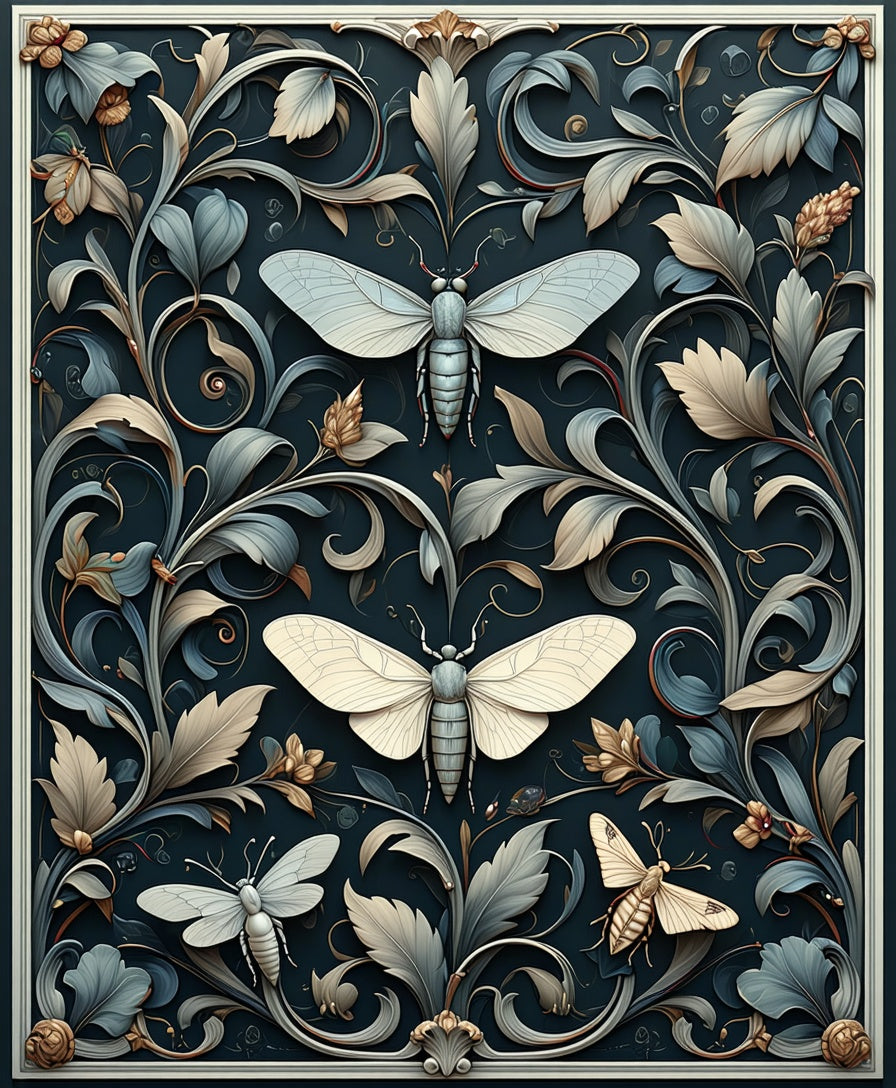 Moth Floral Nature Inspired Pattern Rug