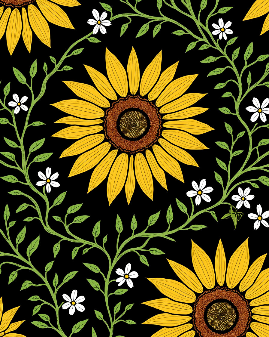 Sunflower Vine Black Pattern Rug