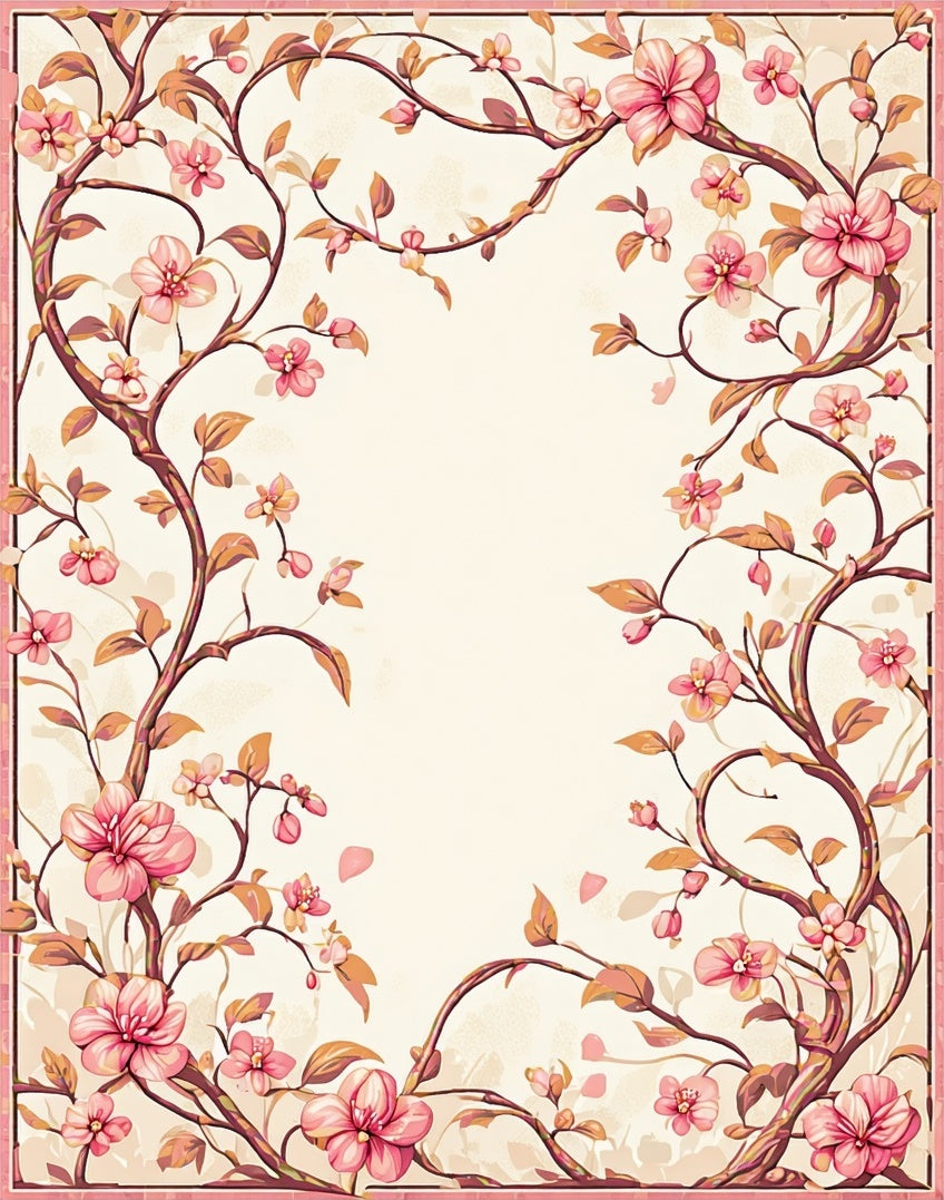 Pink Blossom Vine Floral Design Rug