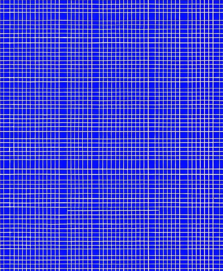 Bright Blue White Grid Pattern Rug