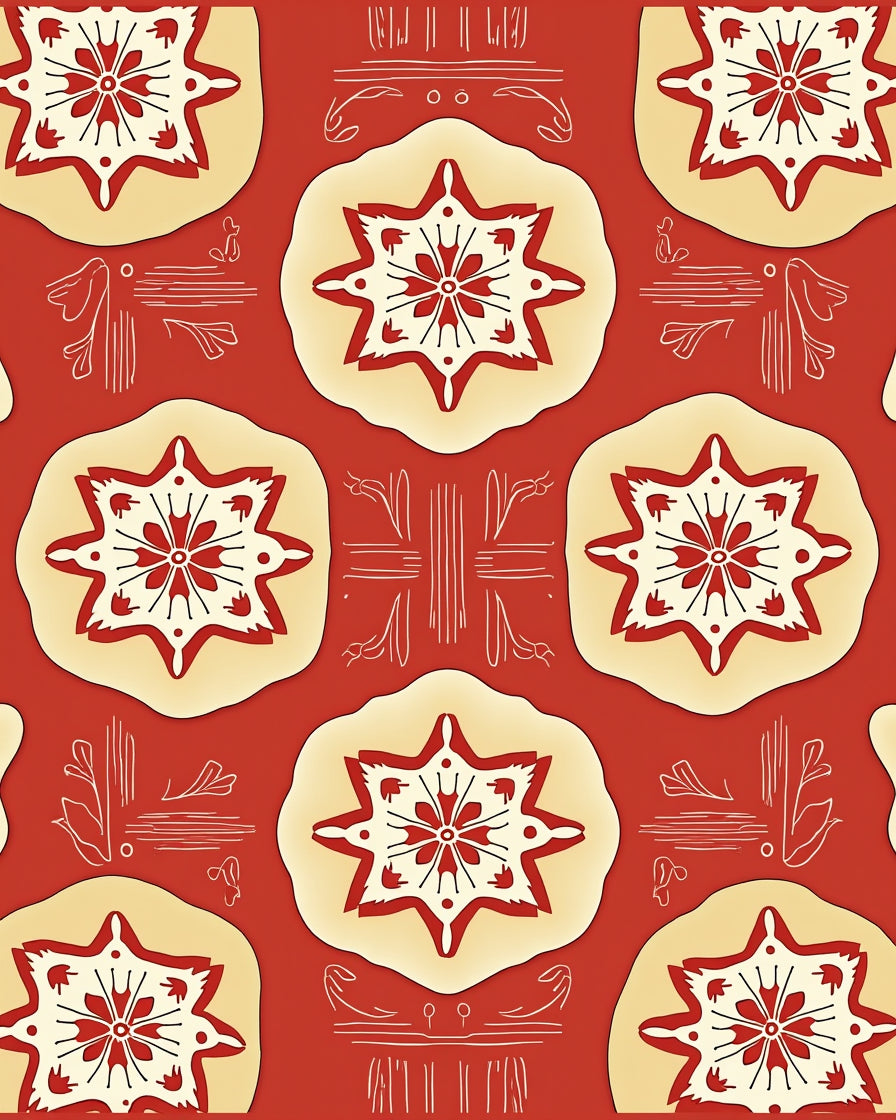 Red Starburst Floral Pattern Design Rug