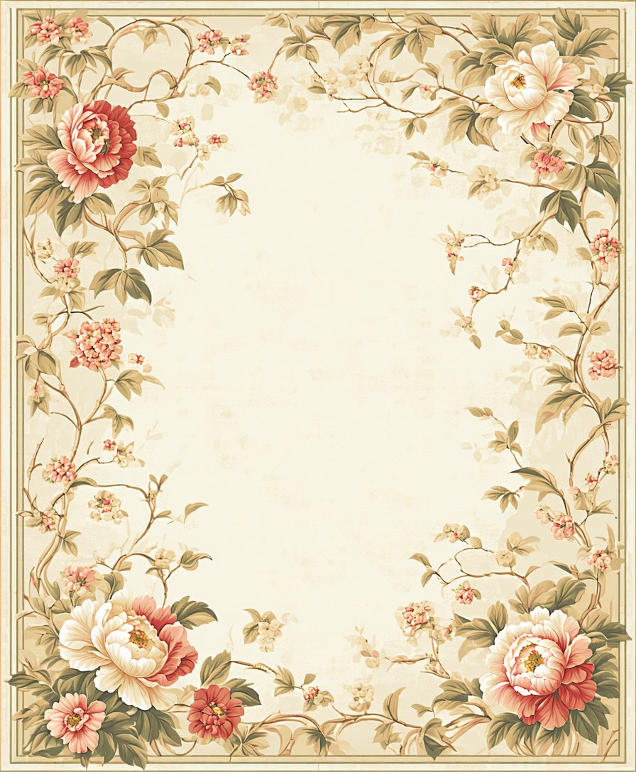 Vintage Floral Vines And Peonies Design Rug