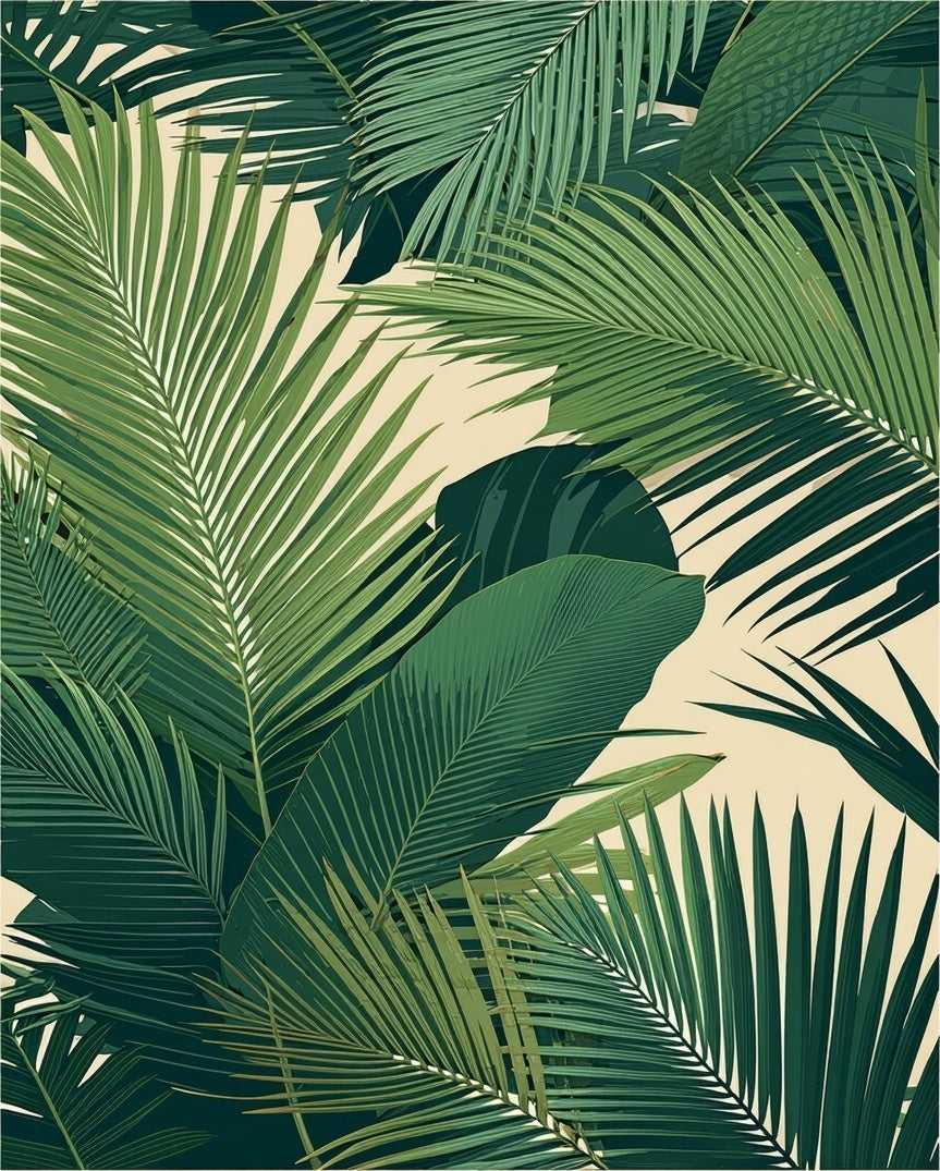 Lush Green Tropical Leaf Pattern Rug