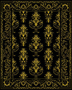 Elegant Yellow Floral Damask Border Rug
