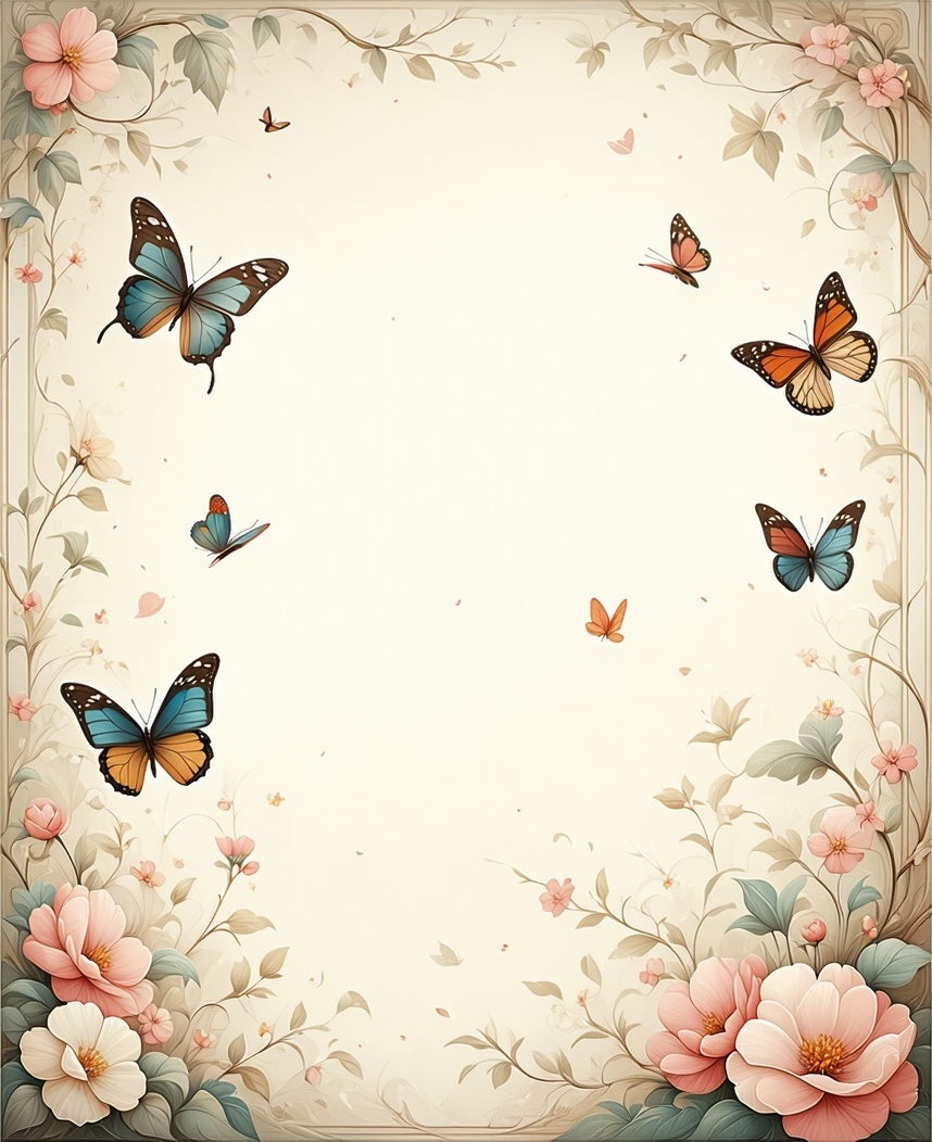 Floral Butterfly Garden Delicate Pattern Rug