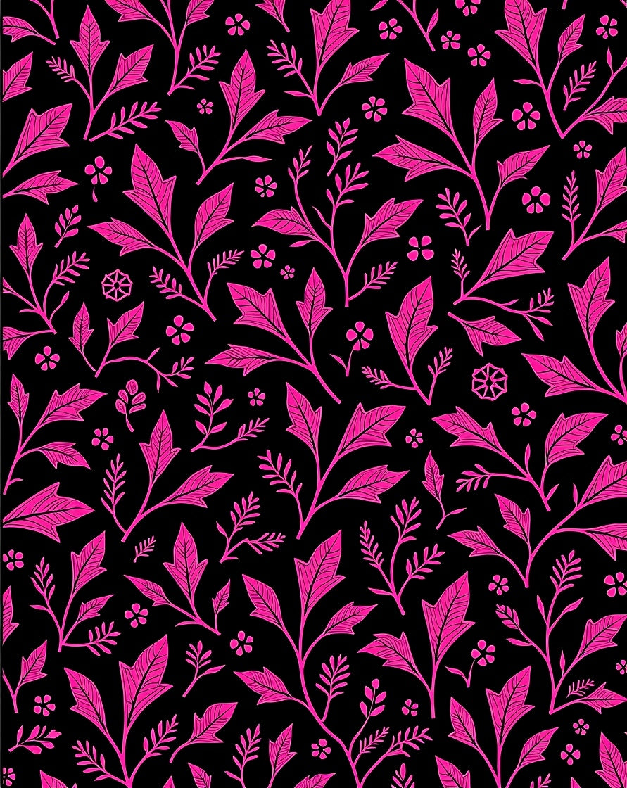 Vivid Pink Floral Garden Black Rug
