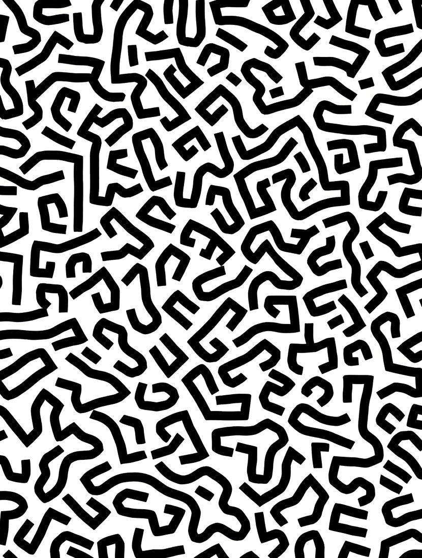 Abstract Black White Maze Pattern Rug