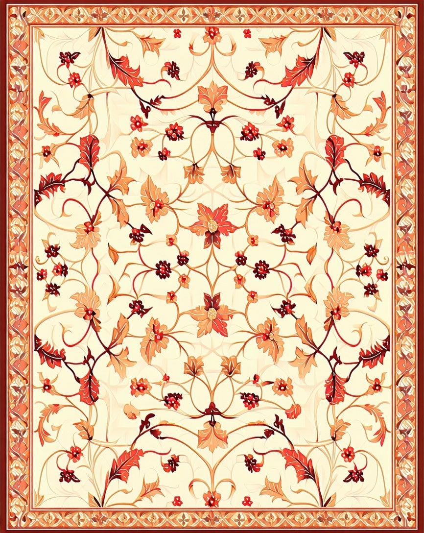 Terracotta Floral Vines Pattern Rug