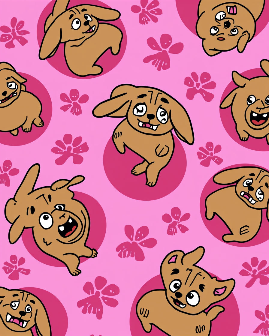 Cute Brown Dog Pattern With Flowers Rug