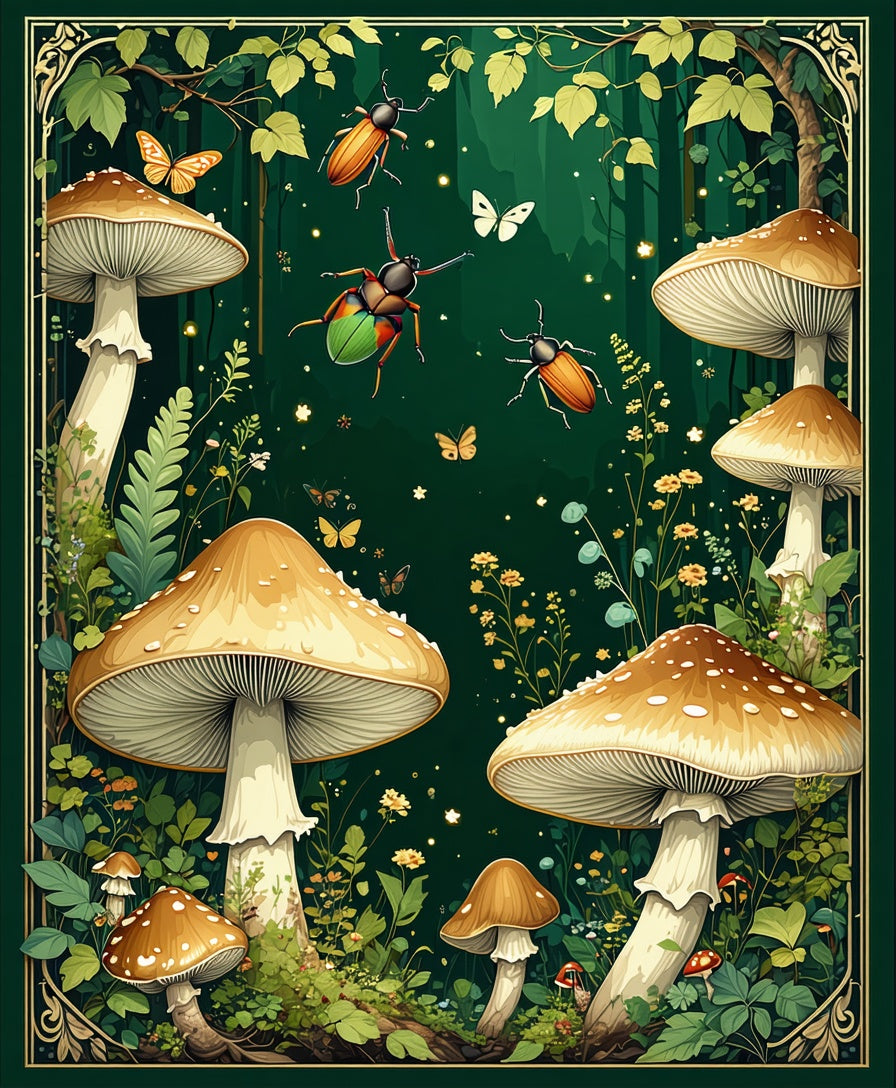 Enchanted Forest Beetle Mushroom Design Rug