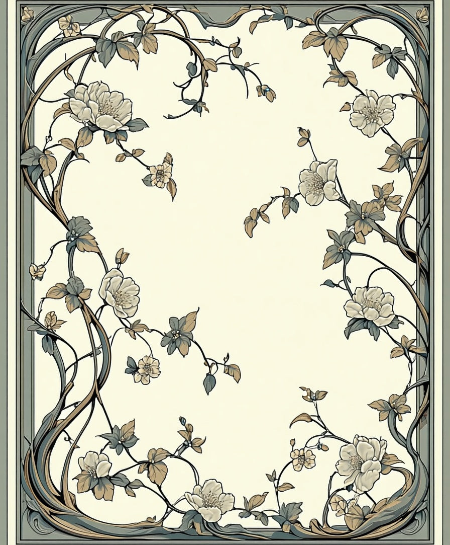 Art Nouveau Floral Whimsical Border Design Rug