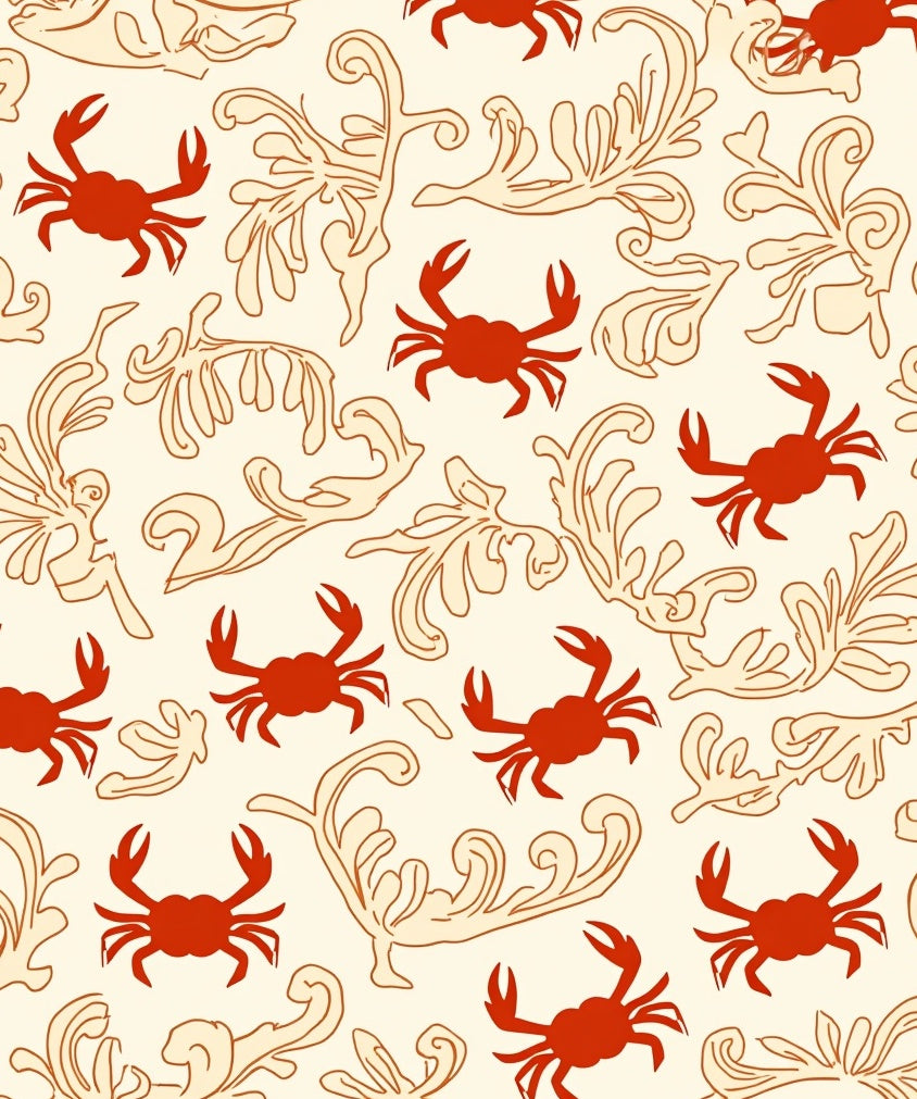 Red Crab Floral Scroll Pattern Rug
