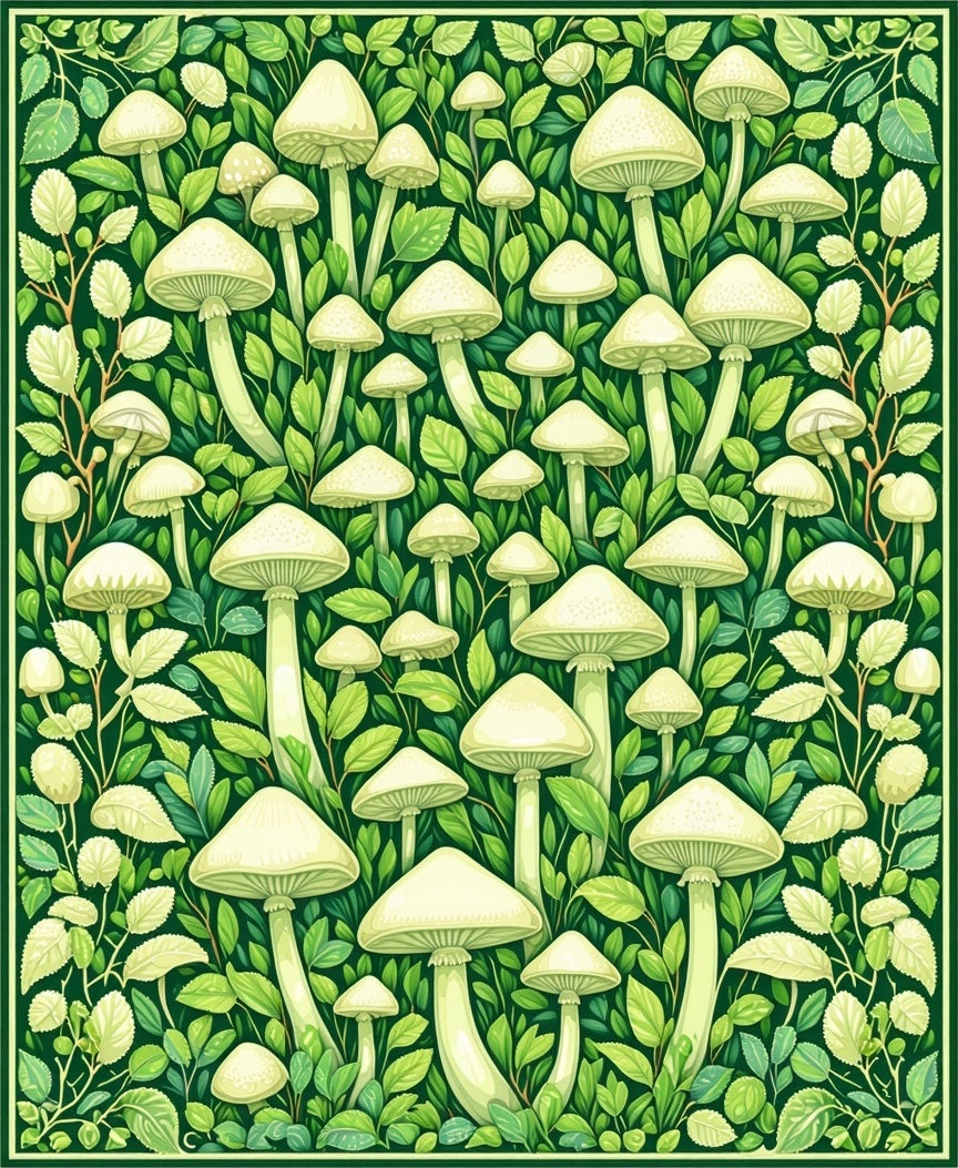 Earthy Mushroom Leaf Forest Pattern Rug