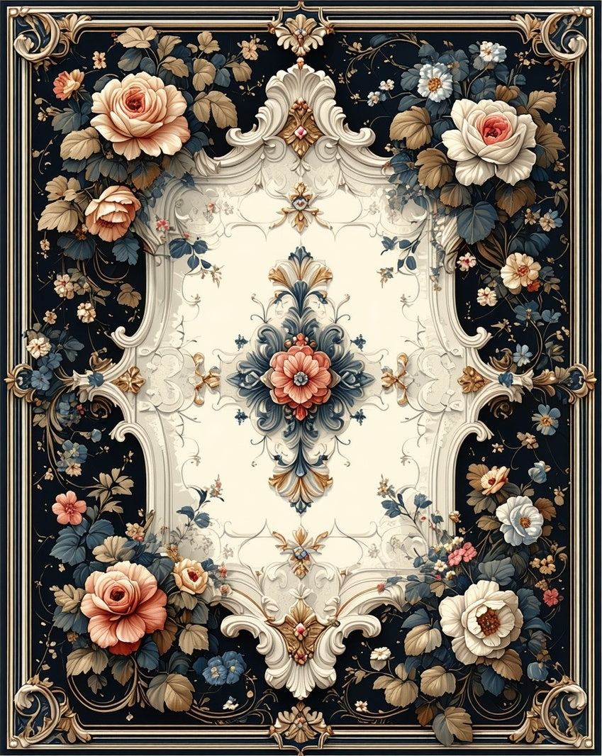 Antique Floral Frame Pattern Rug