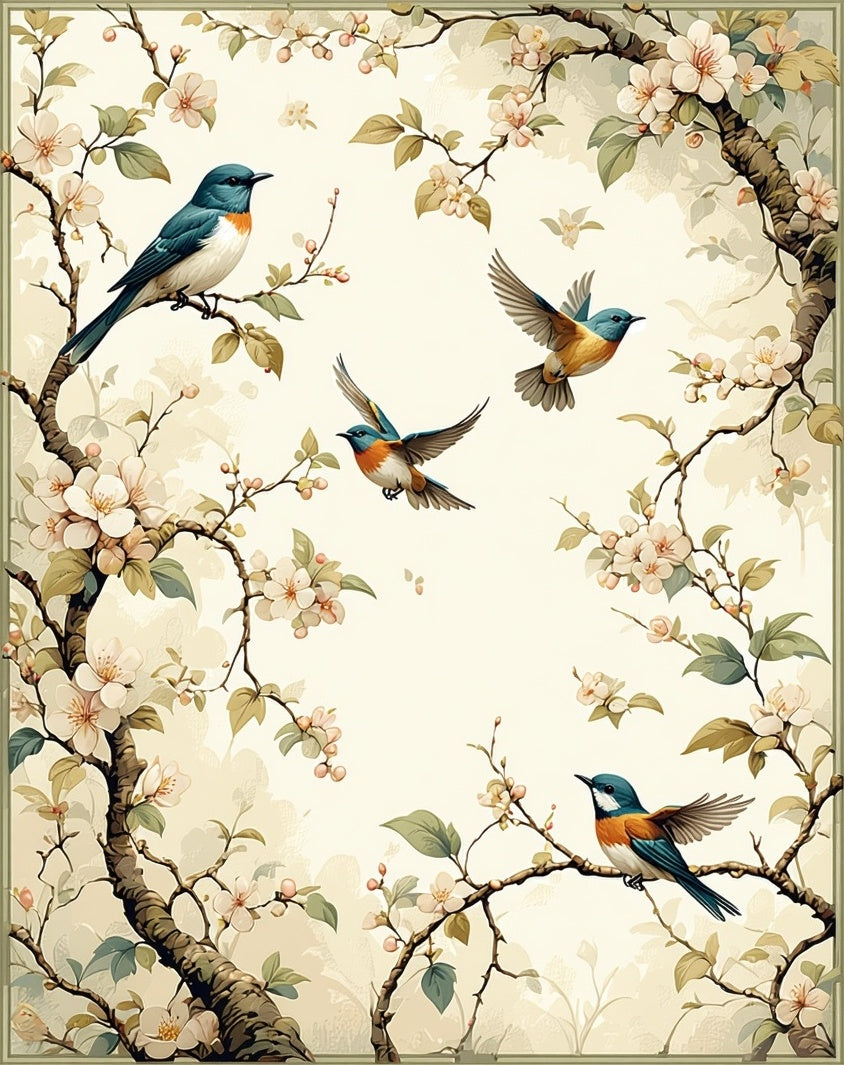 Spring Birds and Blossom Branches Rug