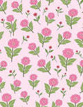 Pink Floral Pattern With Green Leaves Rug