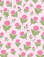 Pink Floral Pattern With Green Leaves Rug