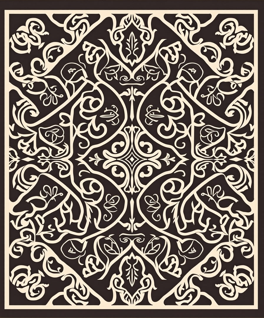 Ornate Swirls and Floral Scrollwork Design Rug